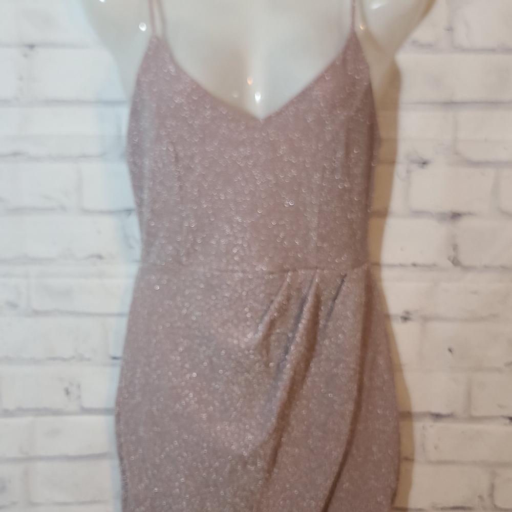 Lulu's Blush Pink Metallic Short Party Stretchy Dress Med - Picture 4 of 10